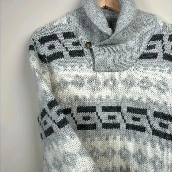 Bonobos Patterned Gray White Alpaca/Wool Blend Knit Cowl Neck Sweater Size Small - Picture 1 of 9